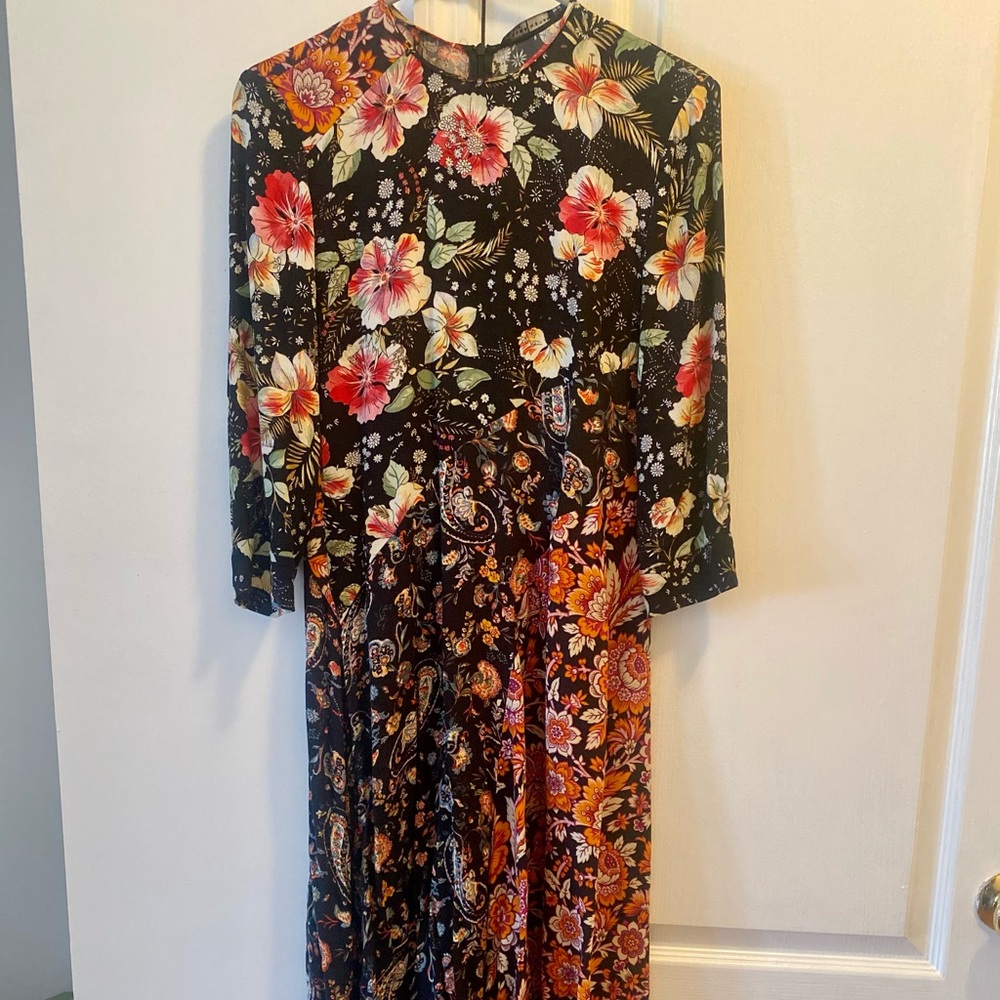 Zara m Floral Midi Patchwork Print Dress - Picture 7 of 10